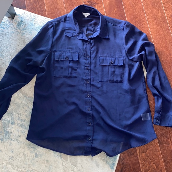 Navy Blue Sheer button down blouse
